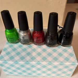 China Glaze Nail Polish Set - Green, Silver, Red, Black